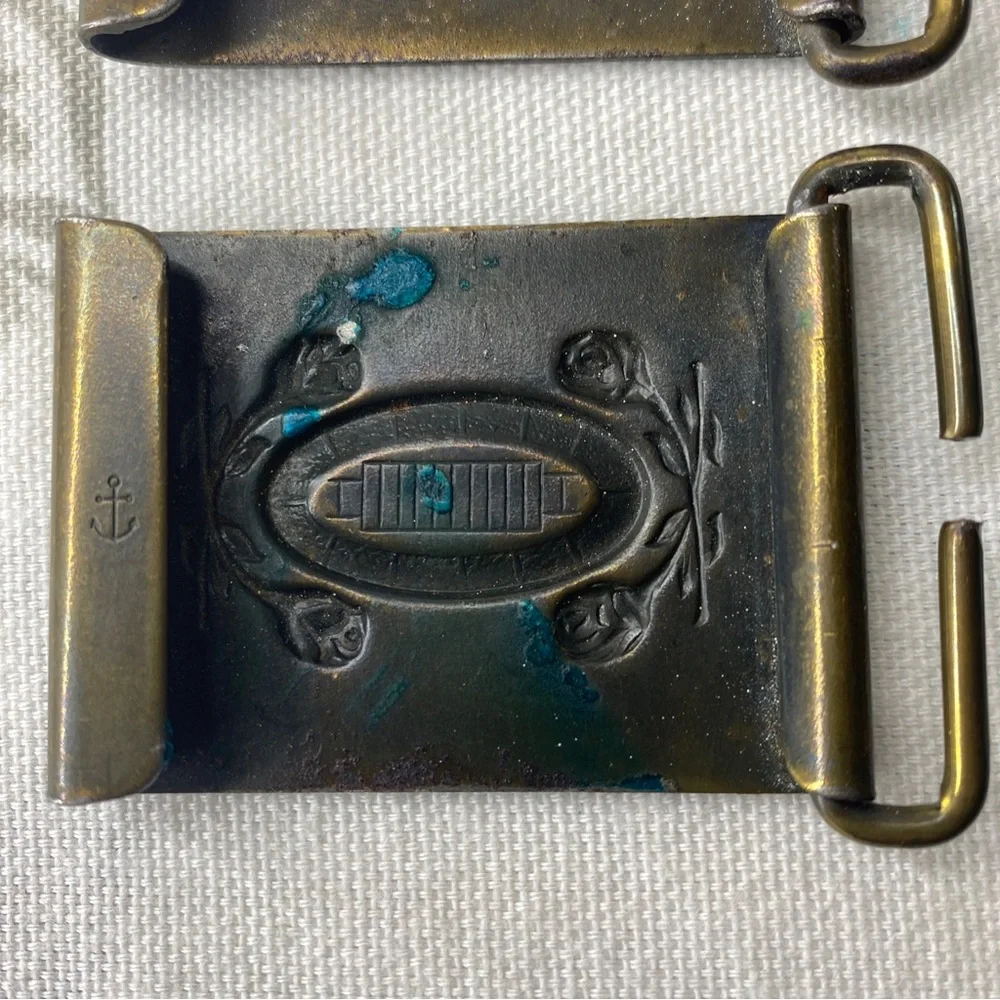 Two Vintage Buckle North & Judd Brass‎ Rose Bowl Stadium Anchor Mark 1930s-1940s